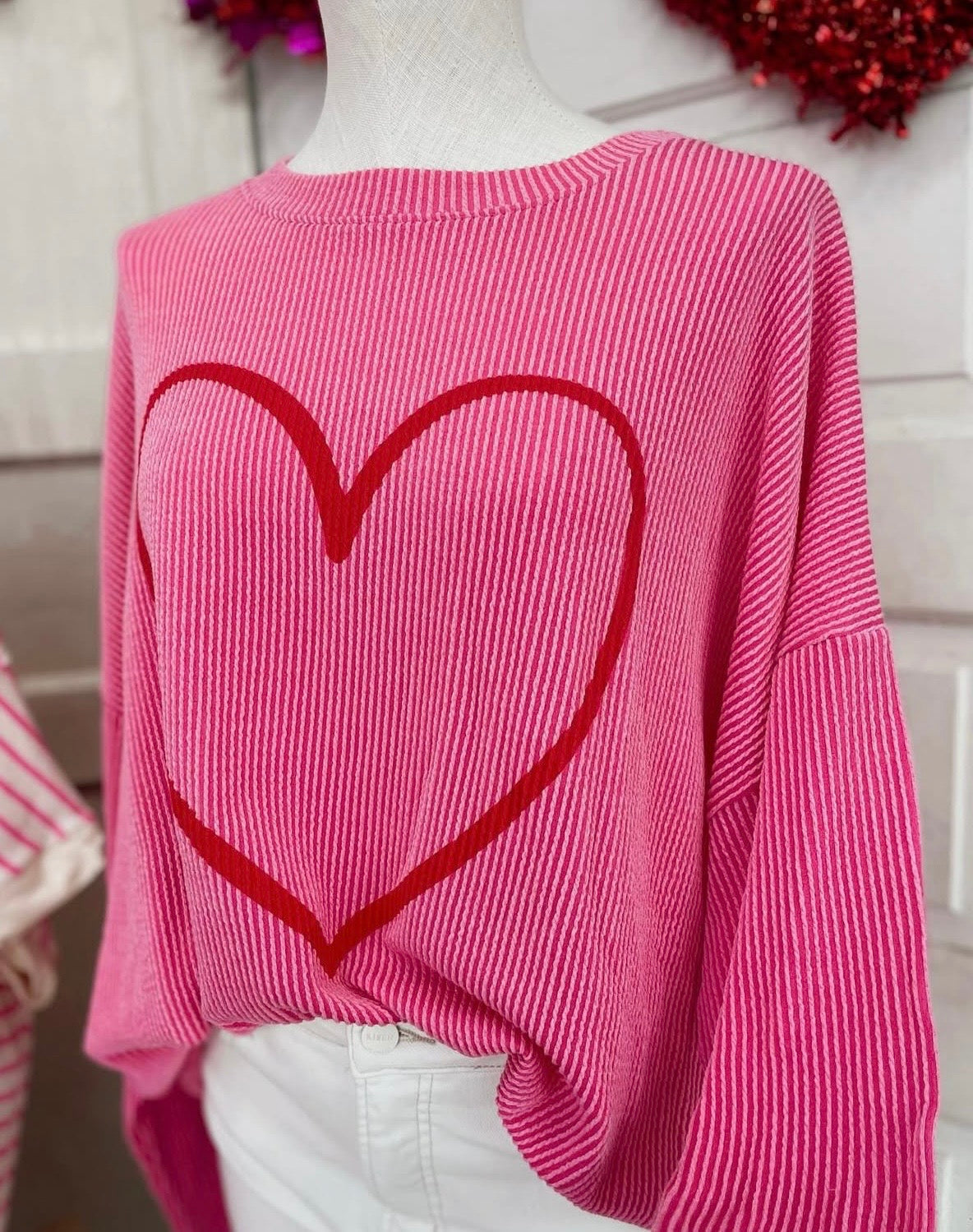 Pink heart ribbed top