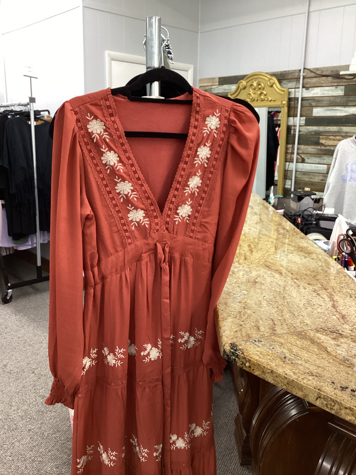 Rust Long Flower Detail Dress
