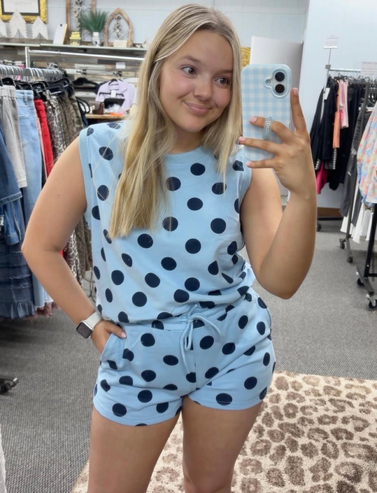 Sleeveless Polka Dot Shorts Set