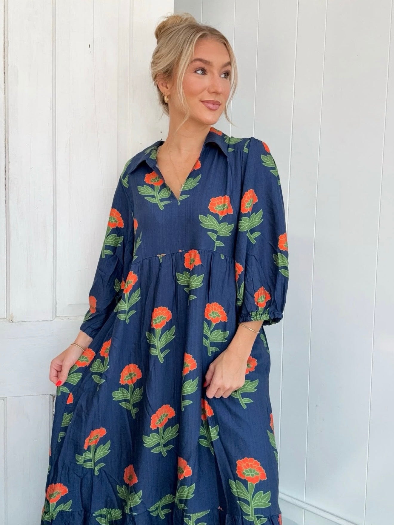 Quarter sleeve floral maxi dress in Plus