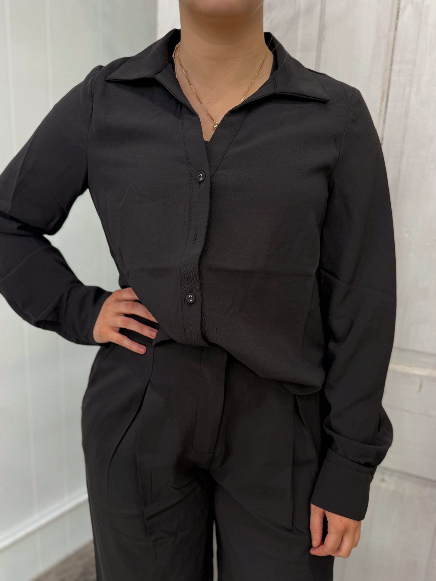 Button-Up Black Dress Blouse