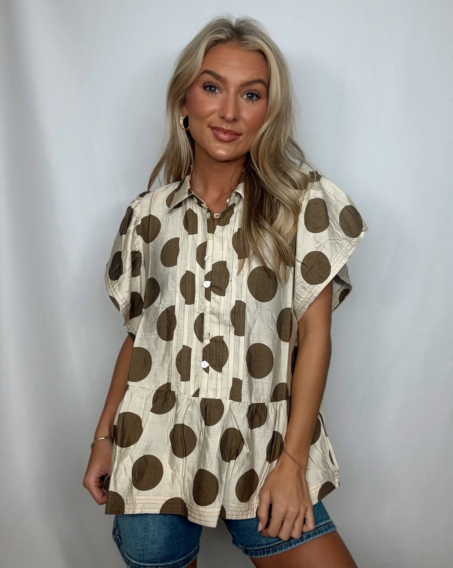 Polka Dot Short Sleeve Blouse
