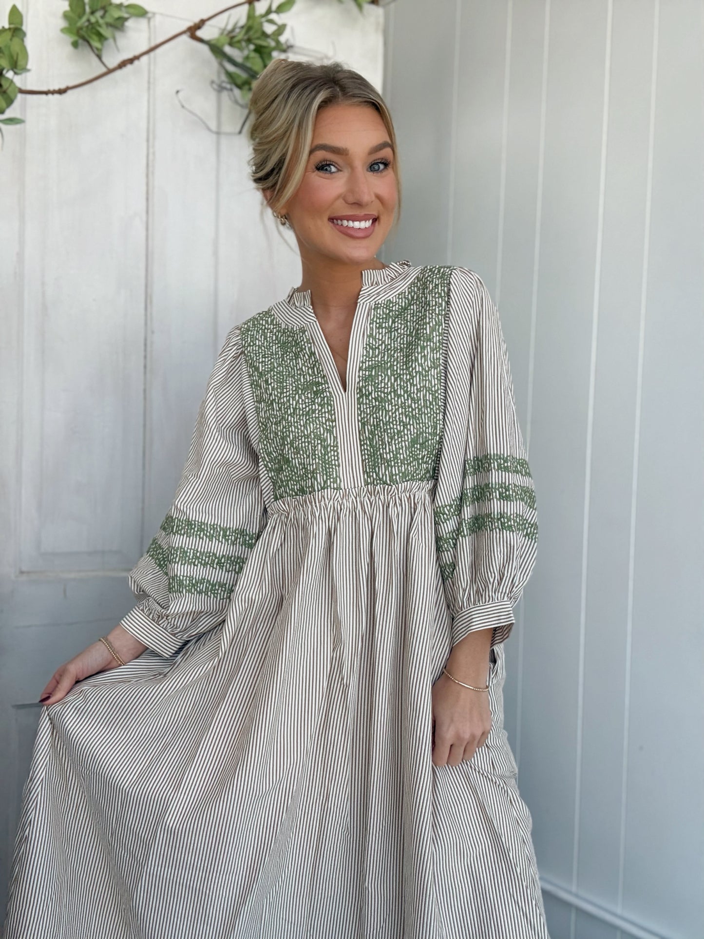 Toffee Stripe Detail Cuff Sleeve Maxi