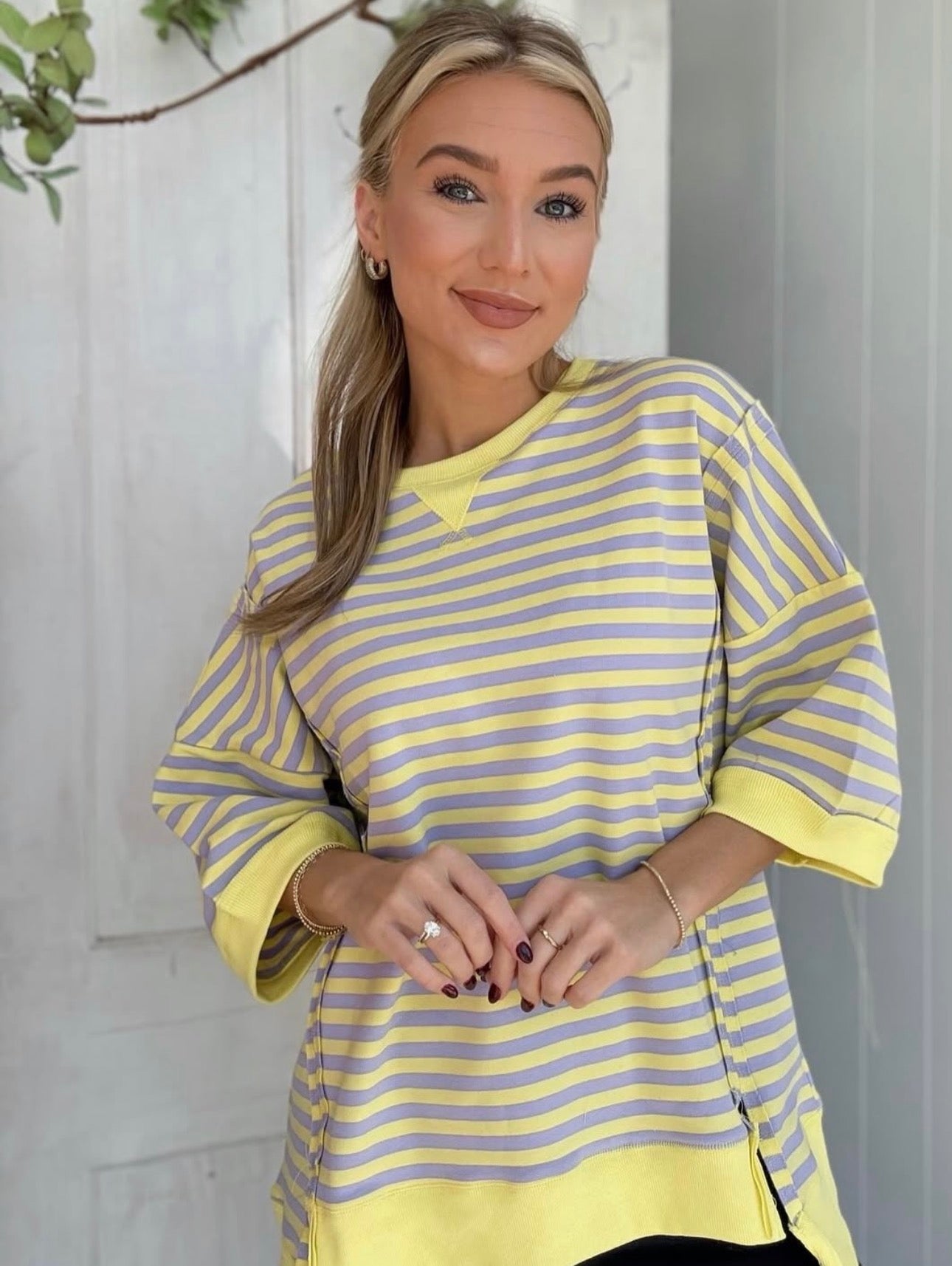 VeryJ NT12481 lav/lemon stripe top
