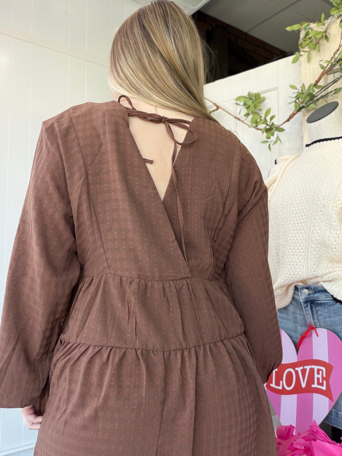 Mini Brown V-Neck Dress