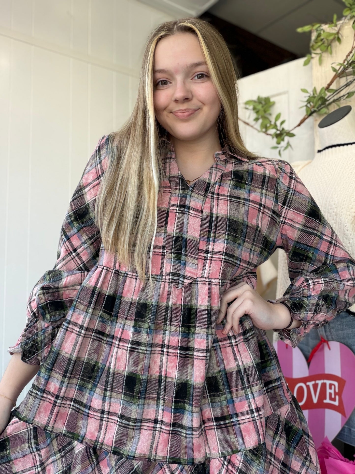 Mini Pink Plaid Dress