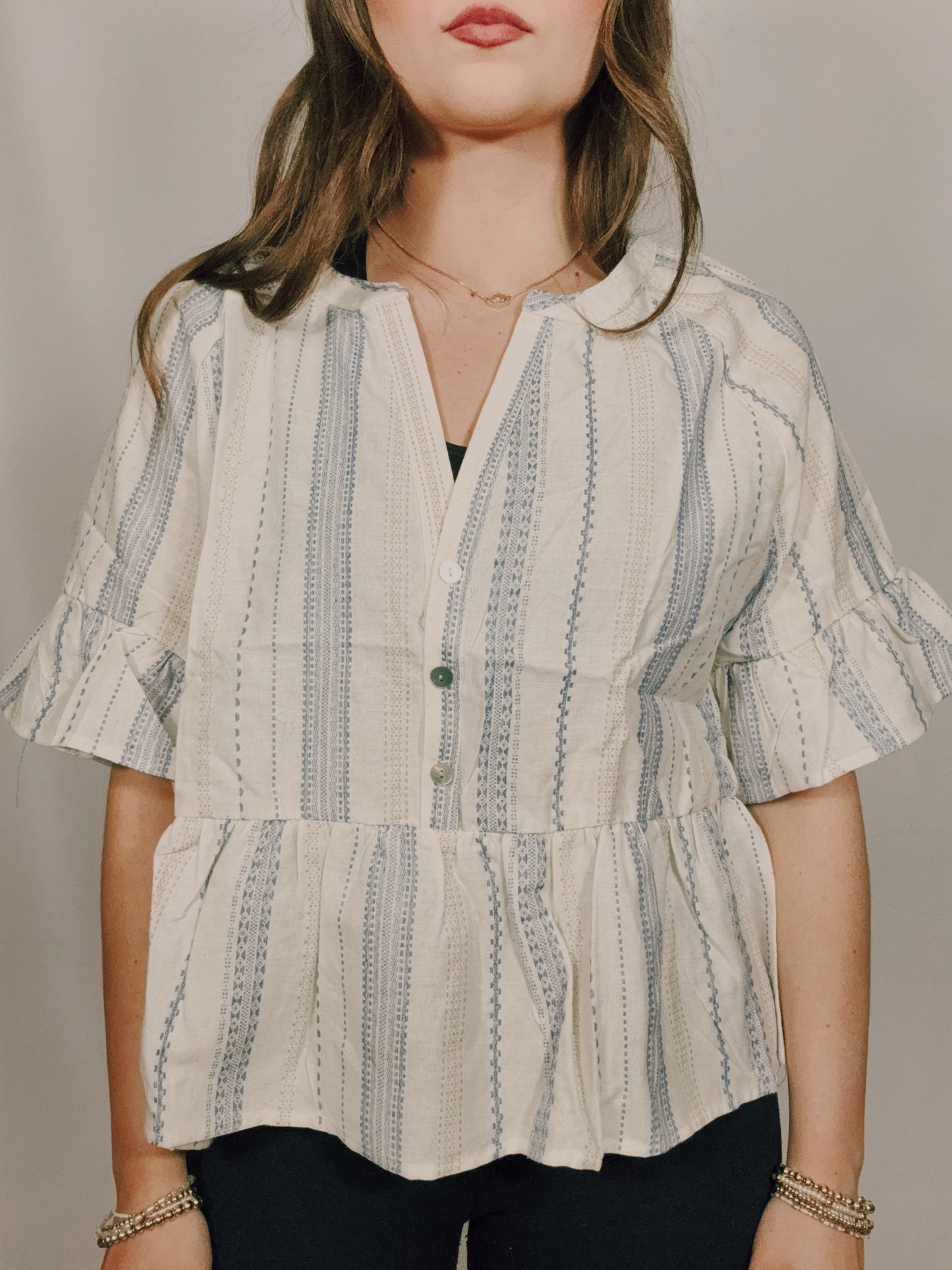 Striped Short Sleeve Blouse