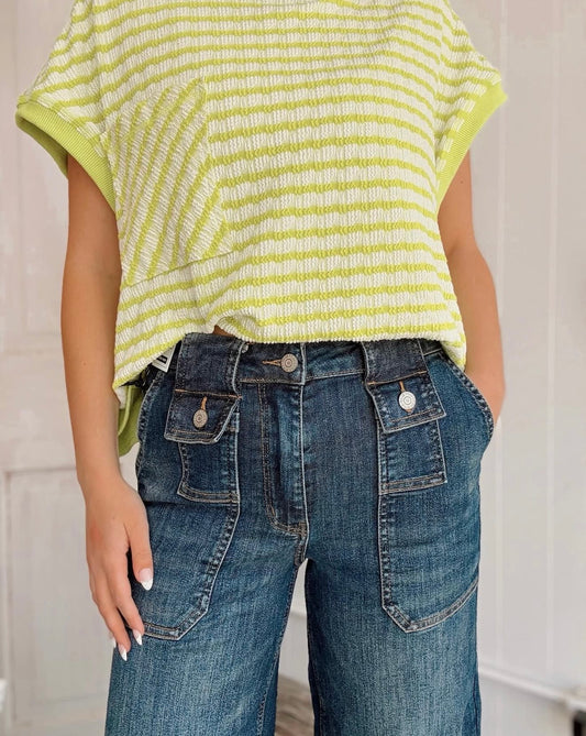 High waist Cropped patch pocket Jean