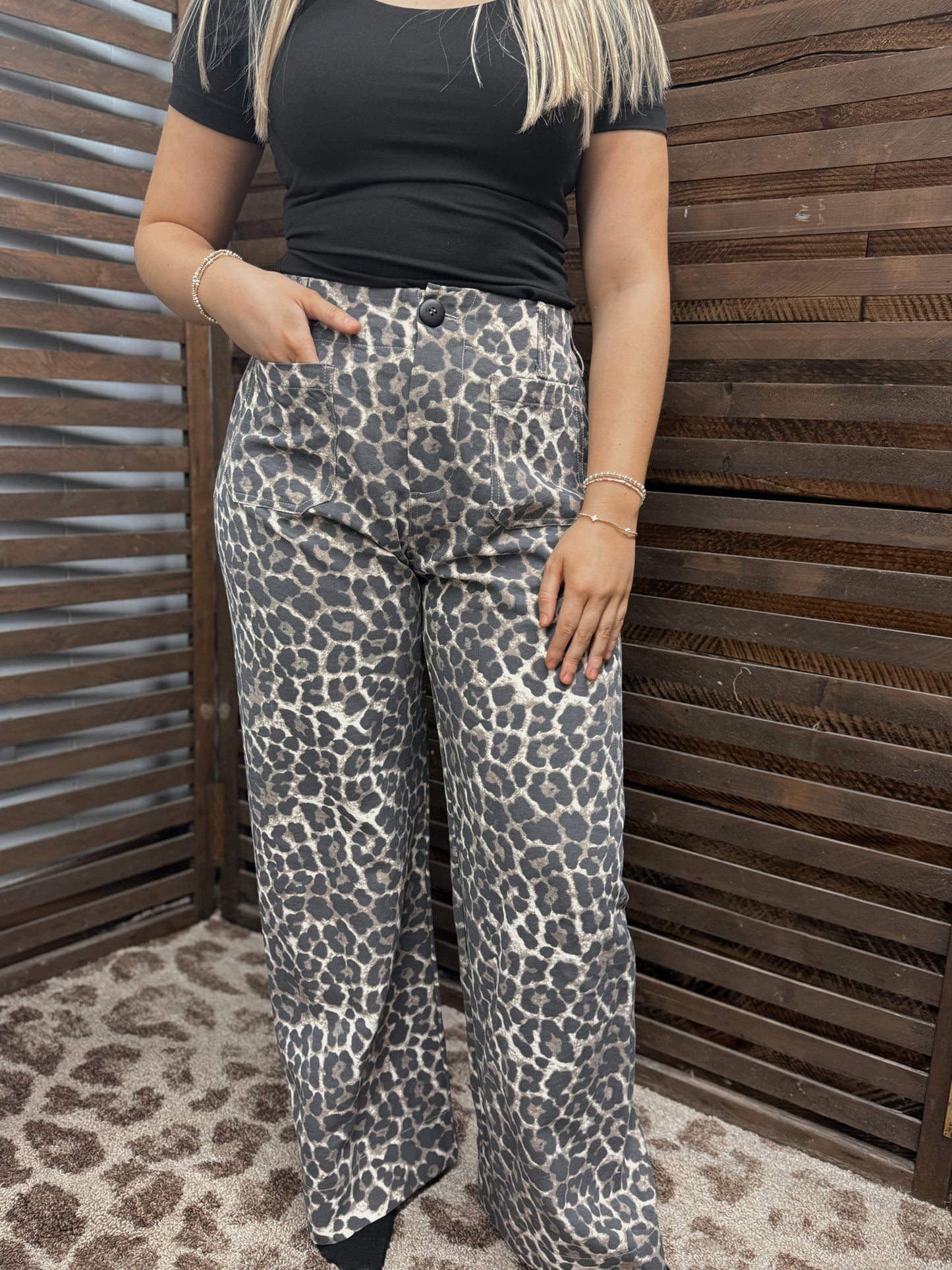 Leopard Elastic Pant Cream