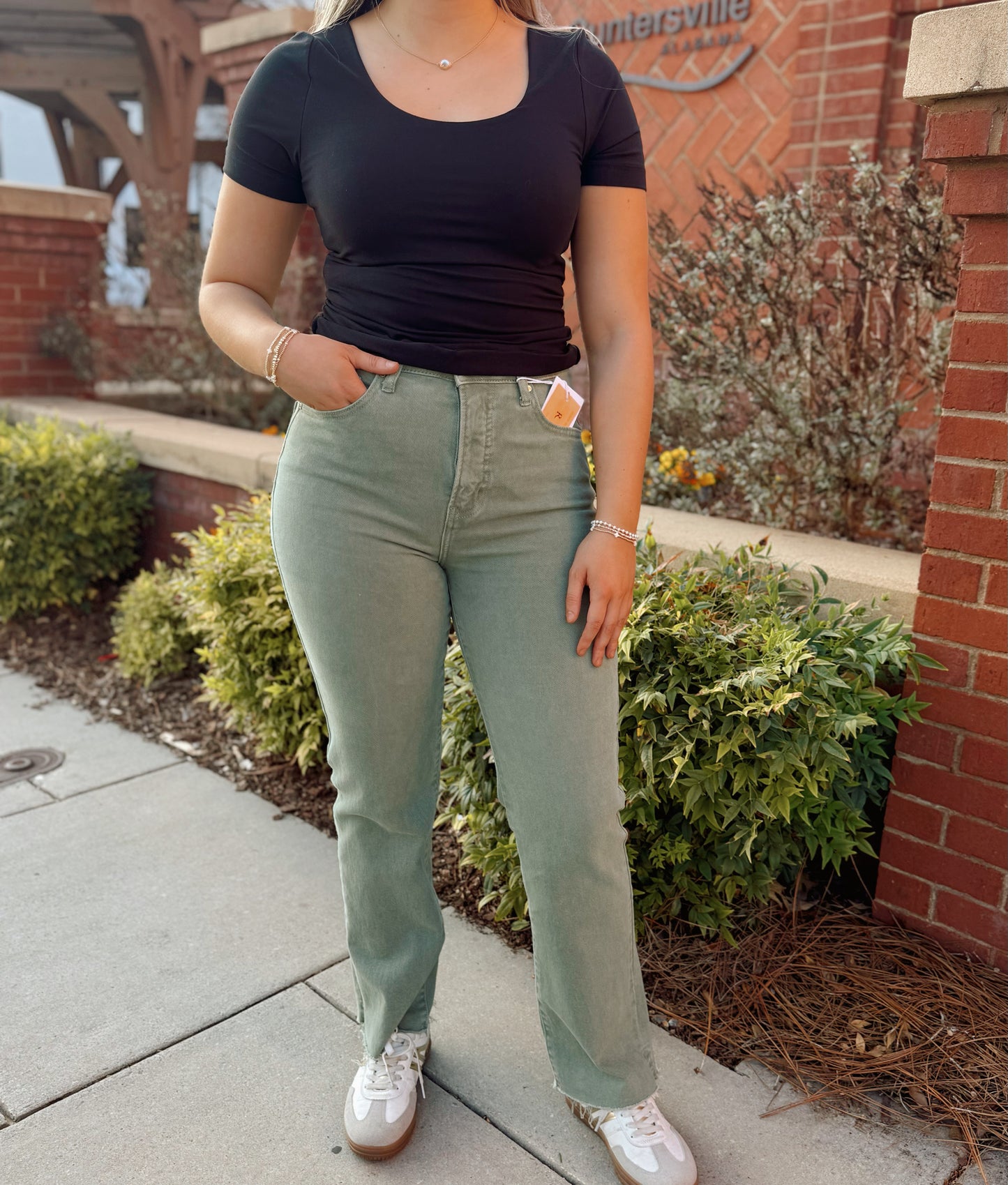 Risen raw Hem Jean in Olive