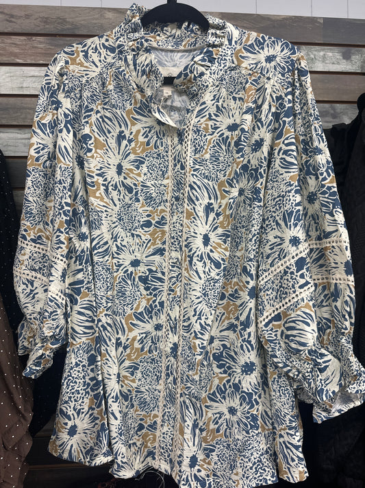 Floral Lace Trim Blouse