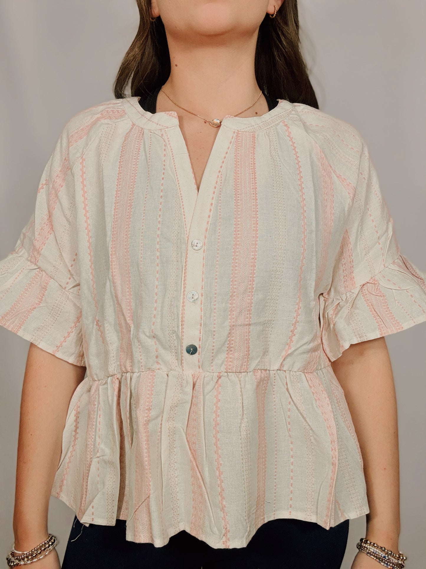 Striped Short Sleeve Blouse