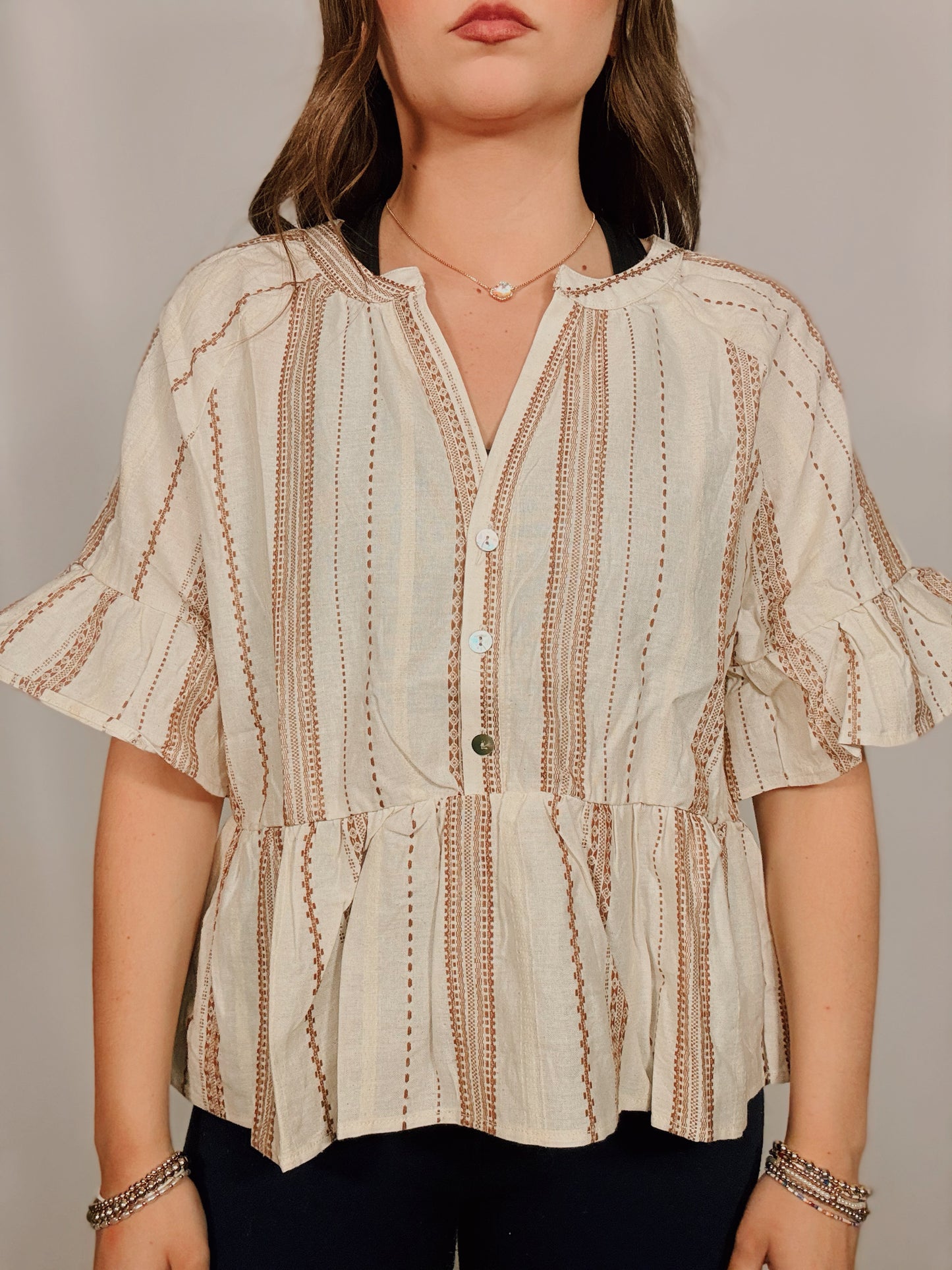 Striped Short Sleeve Blouse