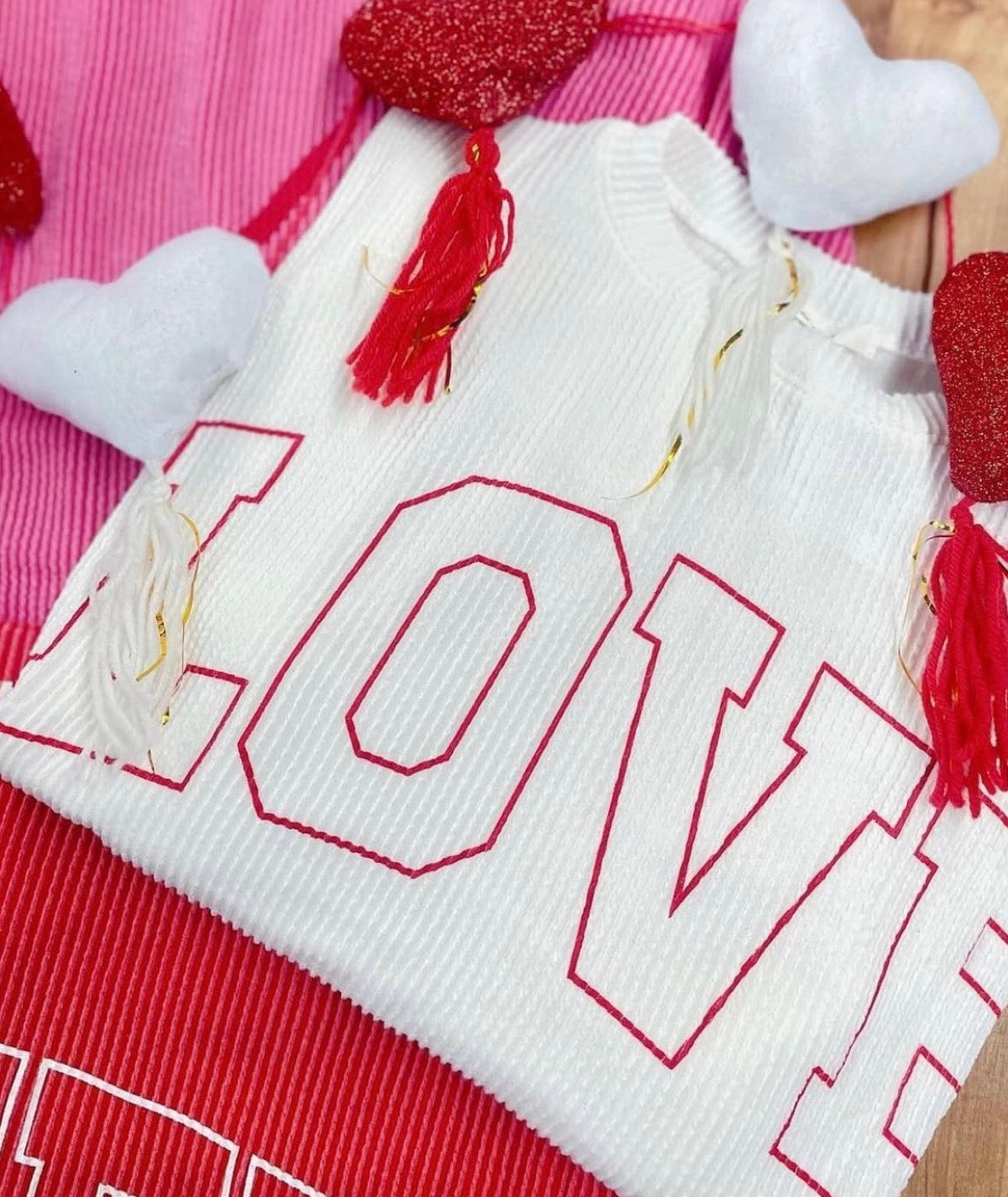Ivory ribbed “love” top