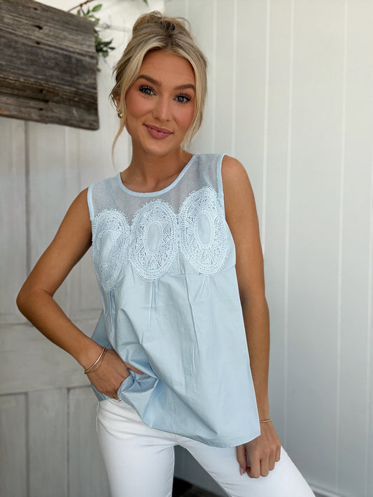Baby Blue Mesh and Lace detailed Tank