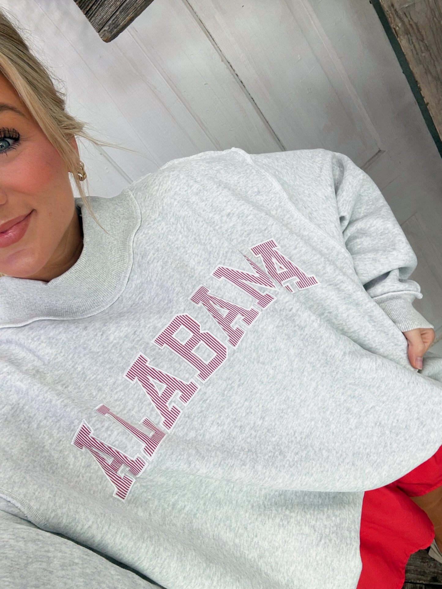 Alabama Stripe Embroidered Mock Neck