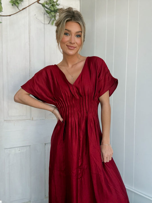 Red Pleated Cocktail Dress