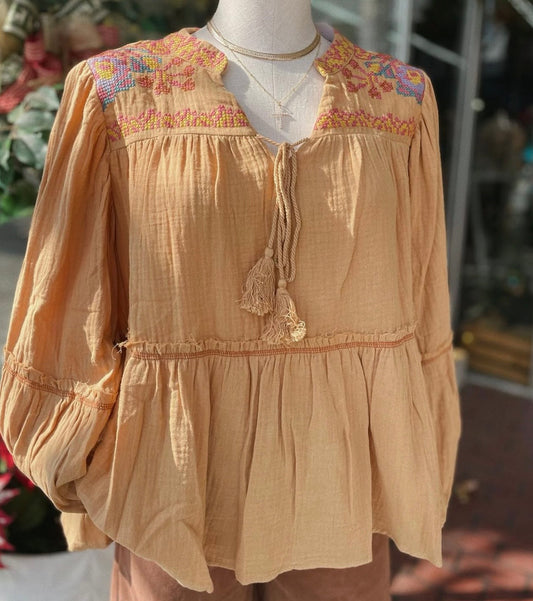 Mustard Embroidered Long Sleeve