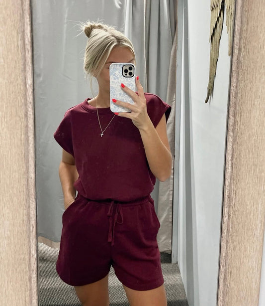 Burgundy Key-Hole Back Romper