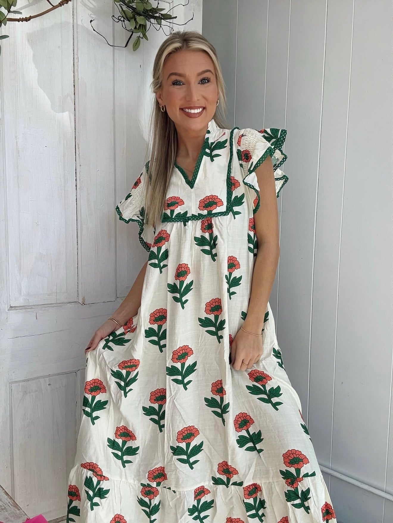 Umgee K1908 cream floral midi dress