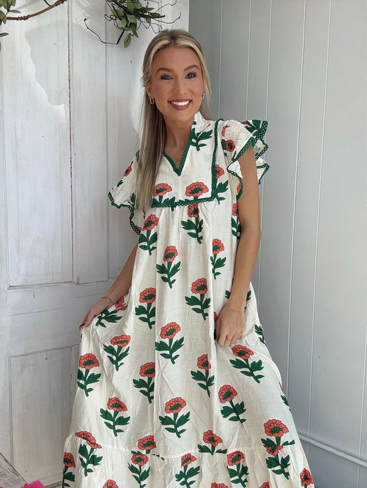 Umgee K1908 cream floral midi dress