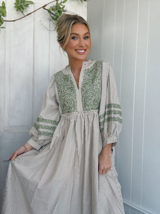 Toffee Stripe Detail Cuff Sleeve Maxi