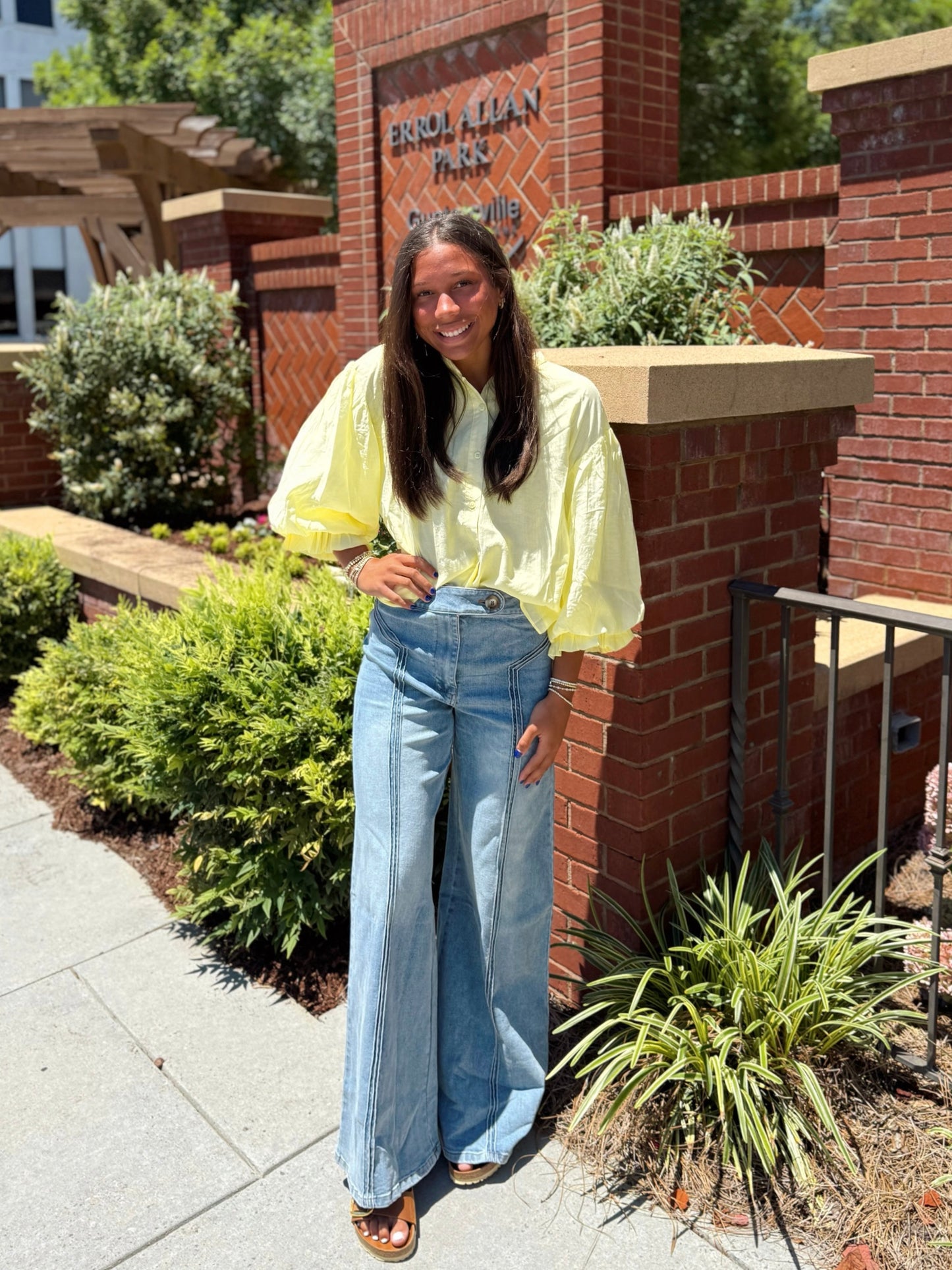 Yellow Bubble Sleeve Blouse
