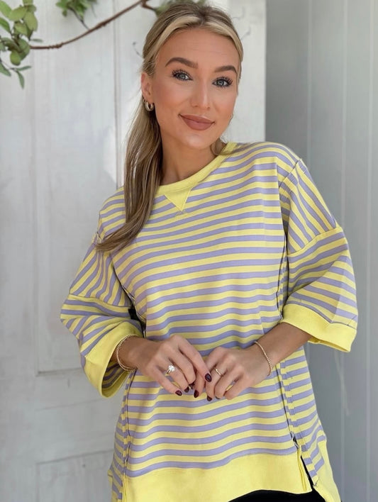VeryJ NT12481 lav/lemon stripe top