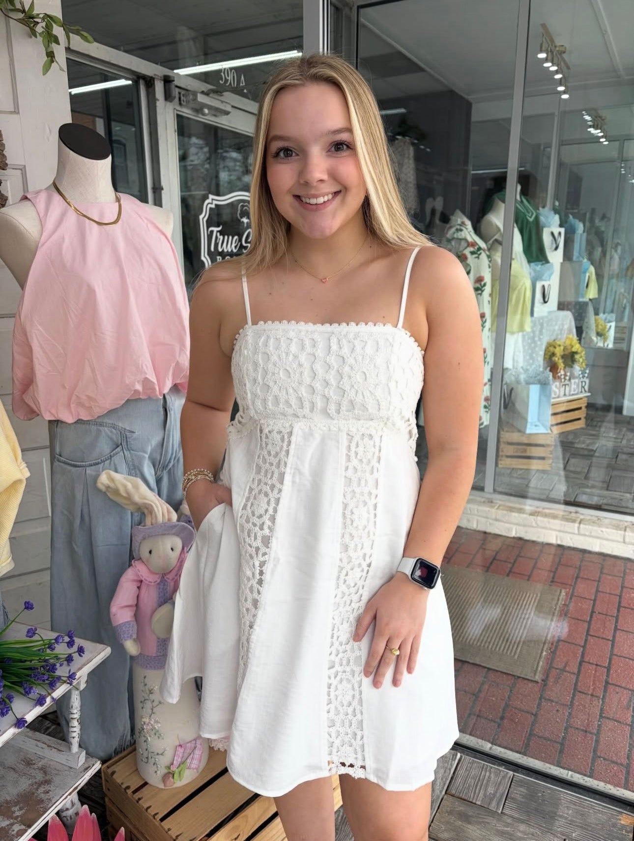 White Trim Detail Short Dress