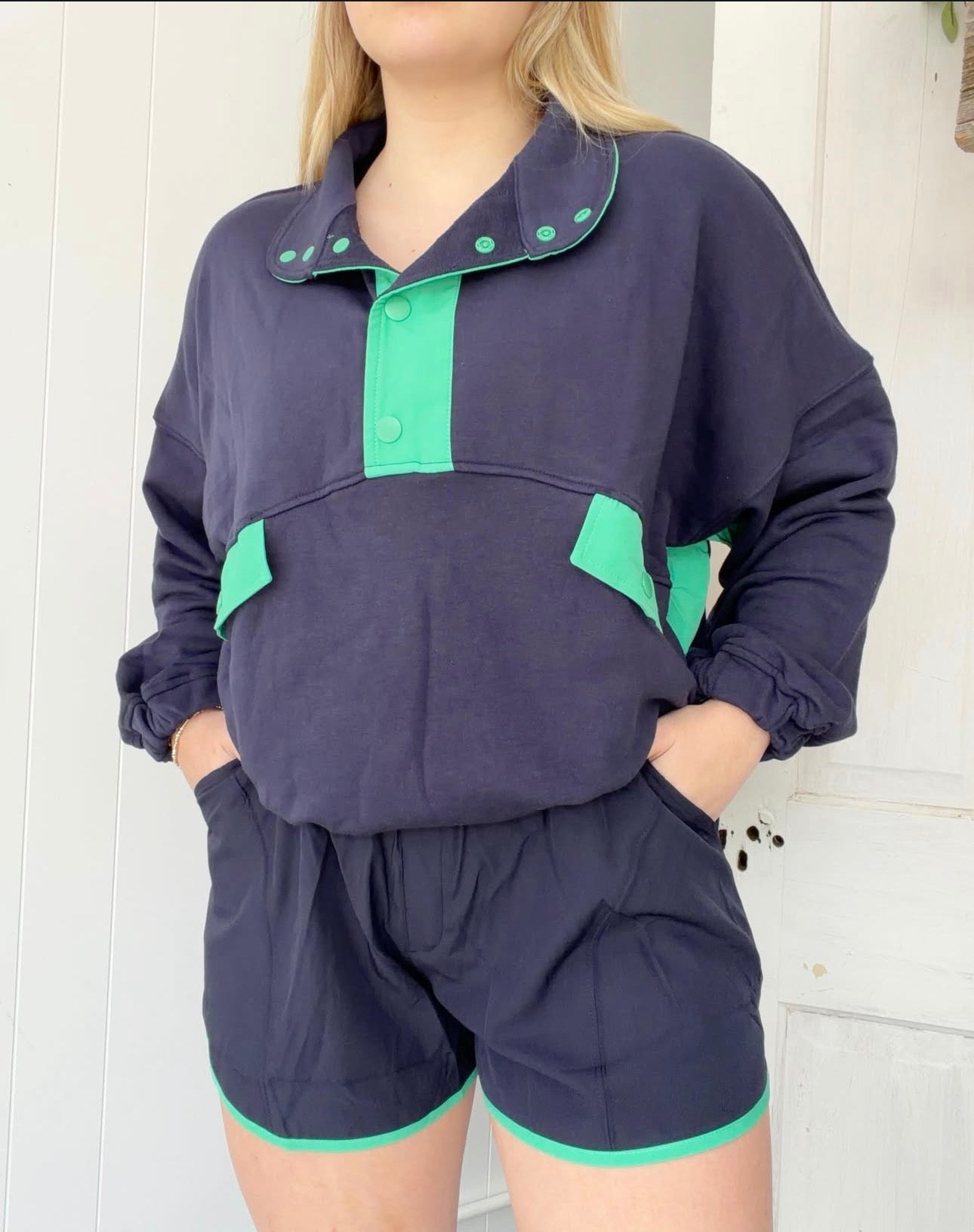 Two Toned Pullover and Short Set