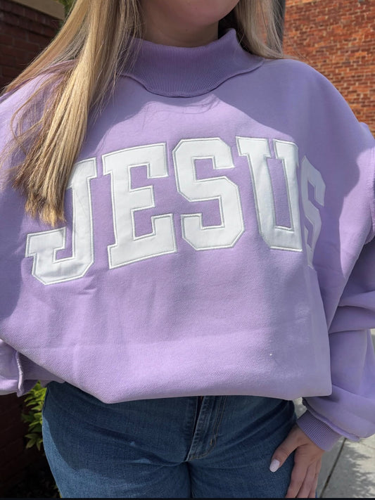 Jesus Embroidered Mock Neck Sweatshirt