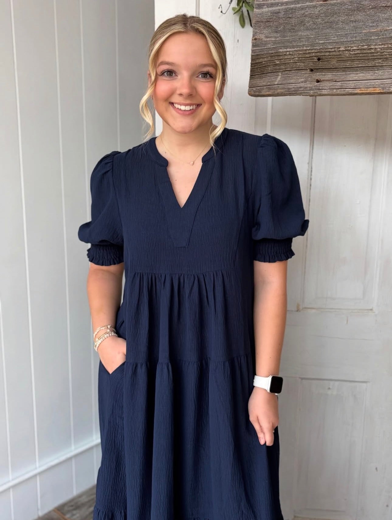 Tiered navy maxi dress