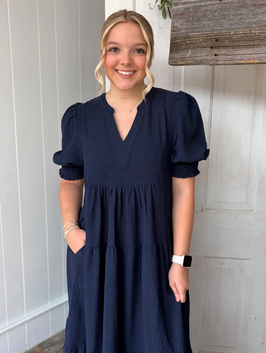 Tiered navy maxi dress