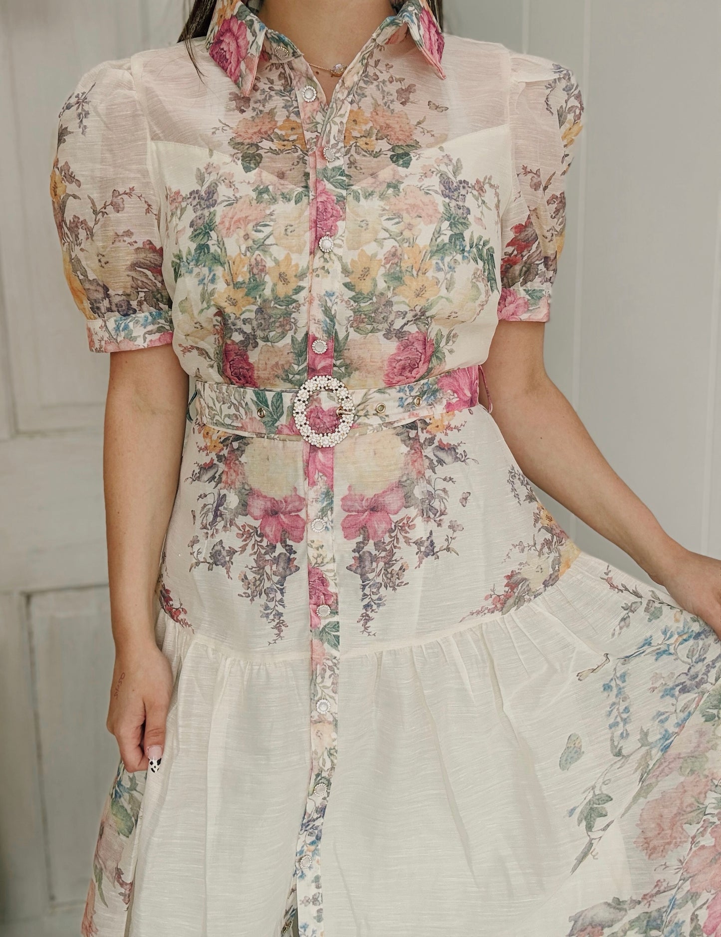 Cream Floral Detailed Maxi