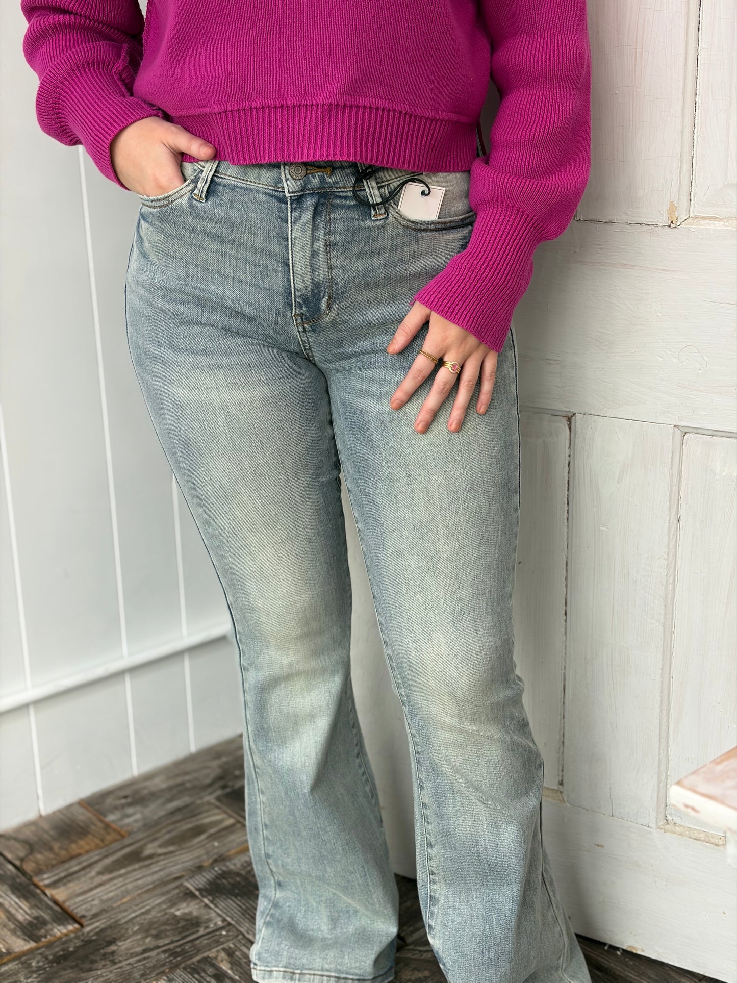 Judy Blue Light Wash Mid Rise Flare Fit