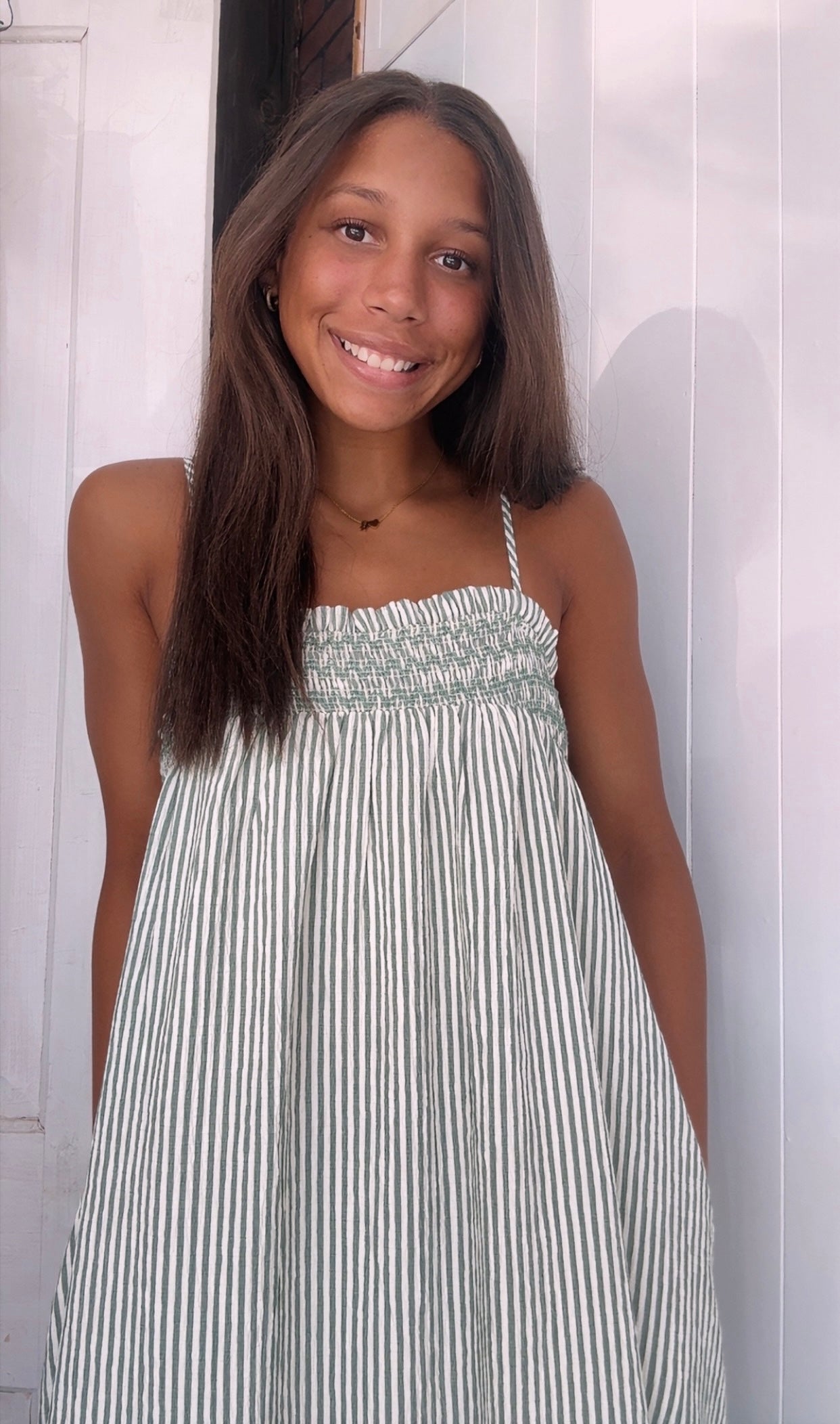 Smocked Stripe Tunic Maxi Dress