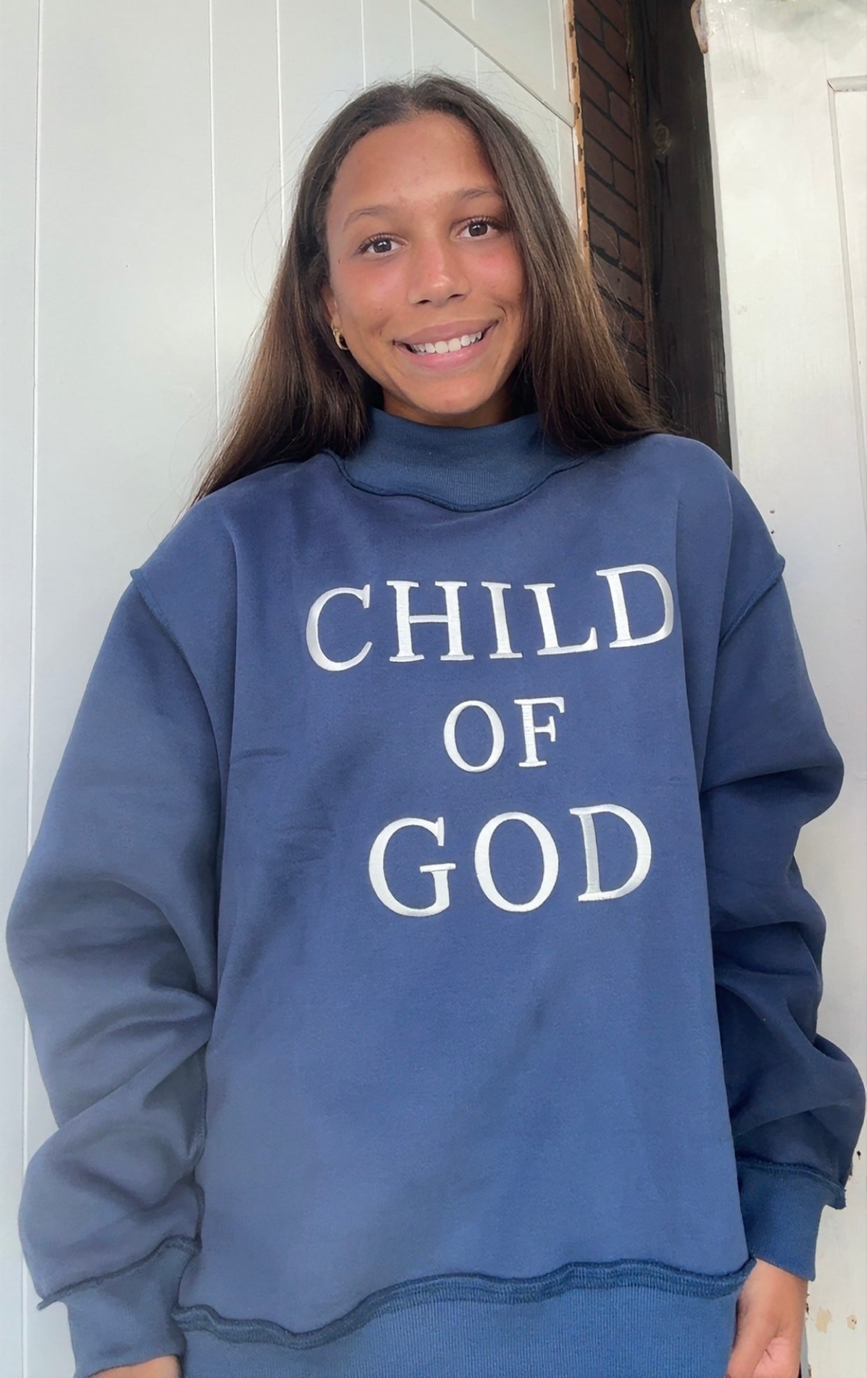 Navy Child Of God Embroidered Mock Neck