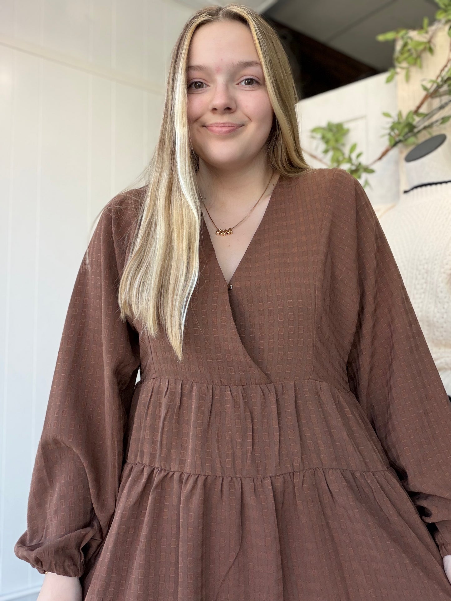 Mini Brown V-Neck Dress