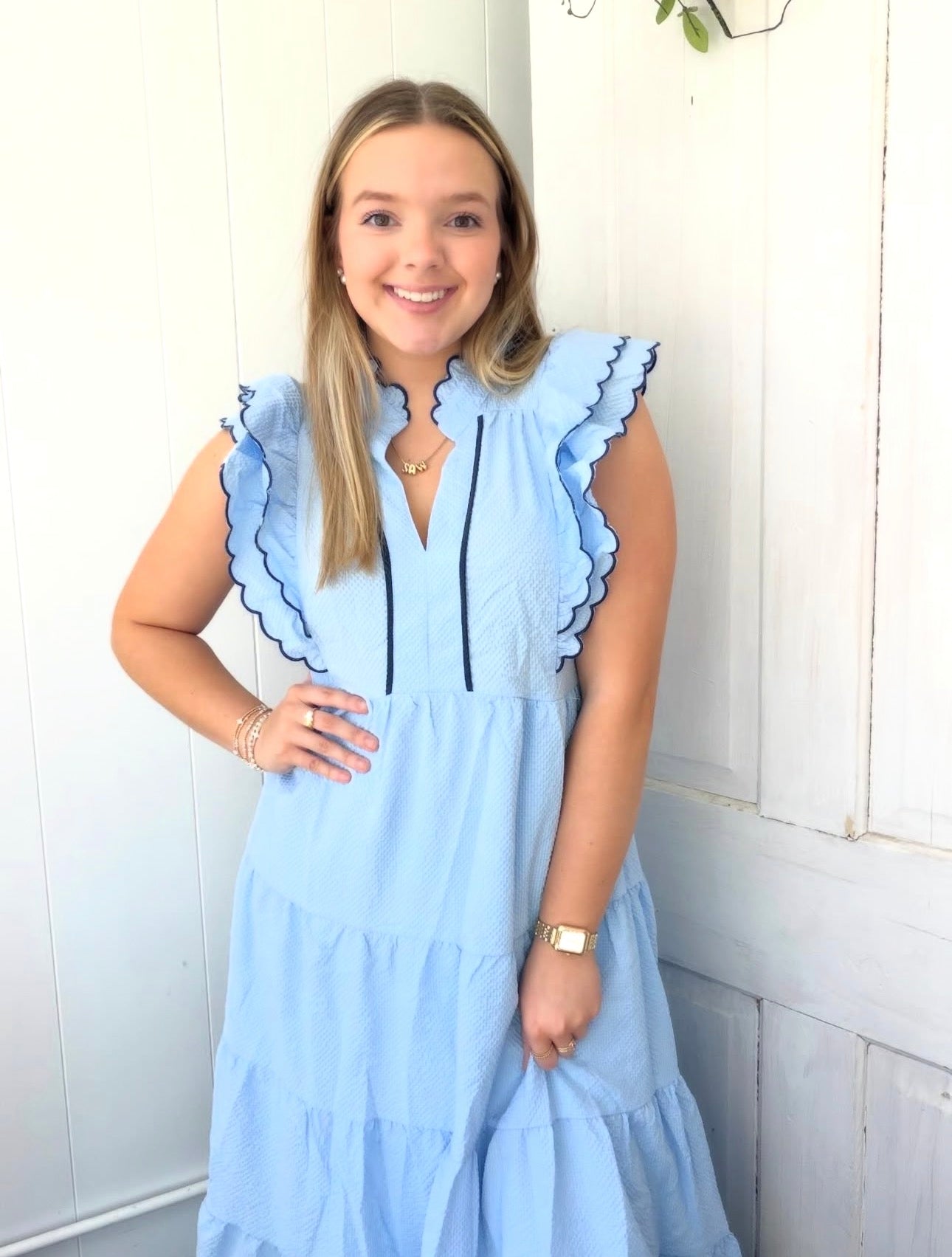Umgee C5911 scalloped dress in sky blue