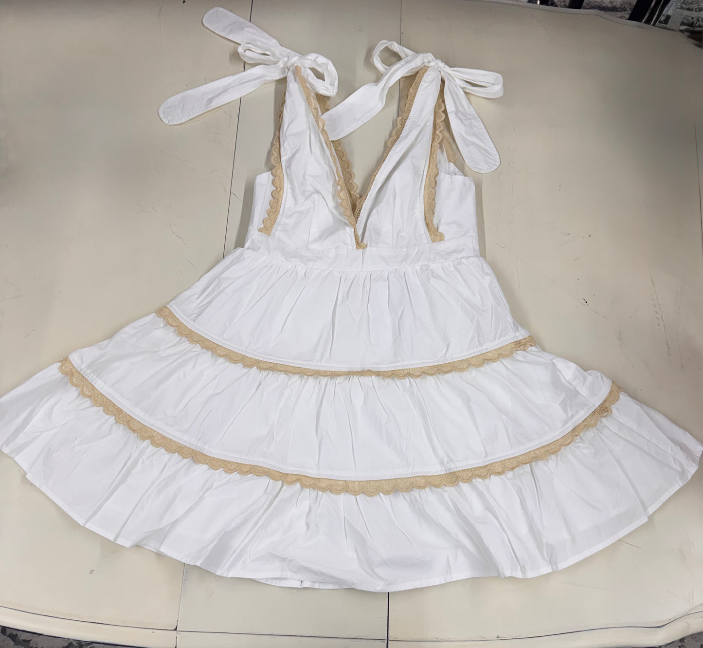Scallop Trim Tiered Mini Dress