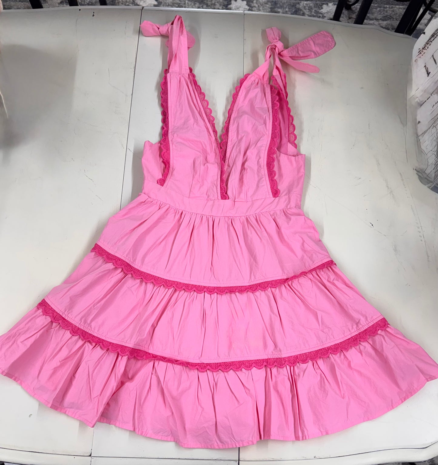 Scallop Trim Tiered Mini Dress