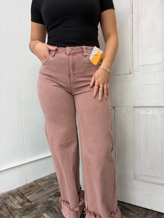 Risen Mauve Distressed Straight Jean