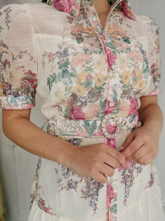 Cream Floral Detailed Maxi