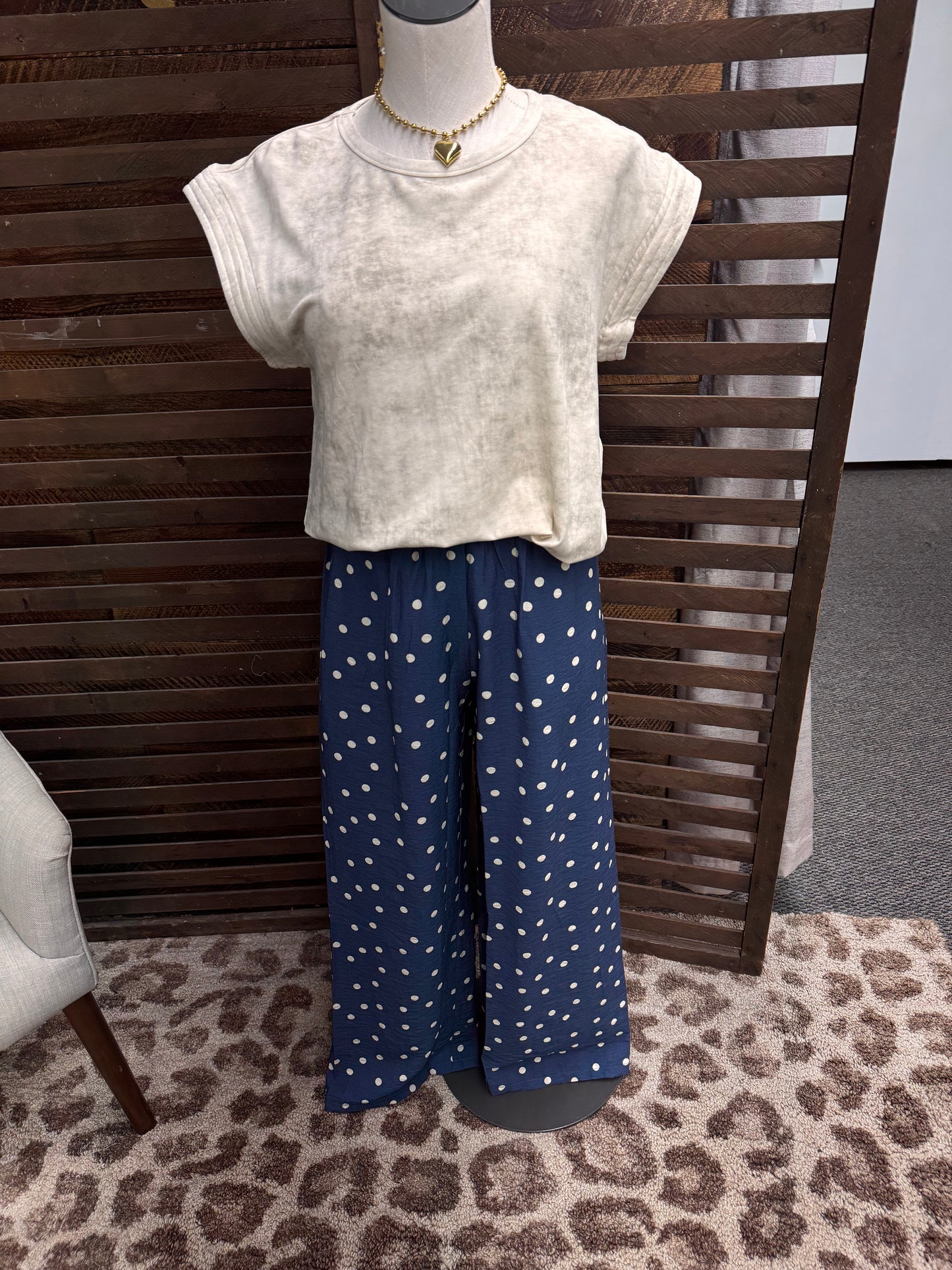 Navy Polka Dot Flowy Pant