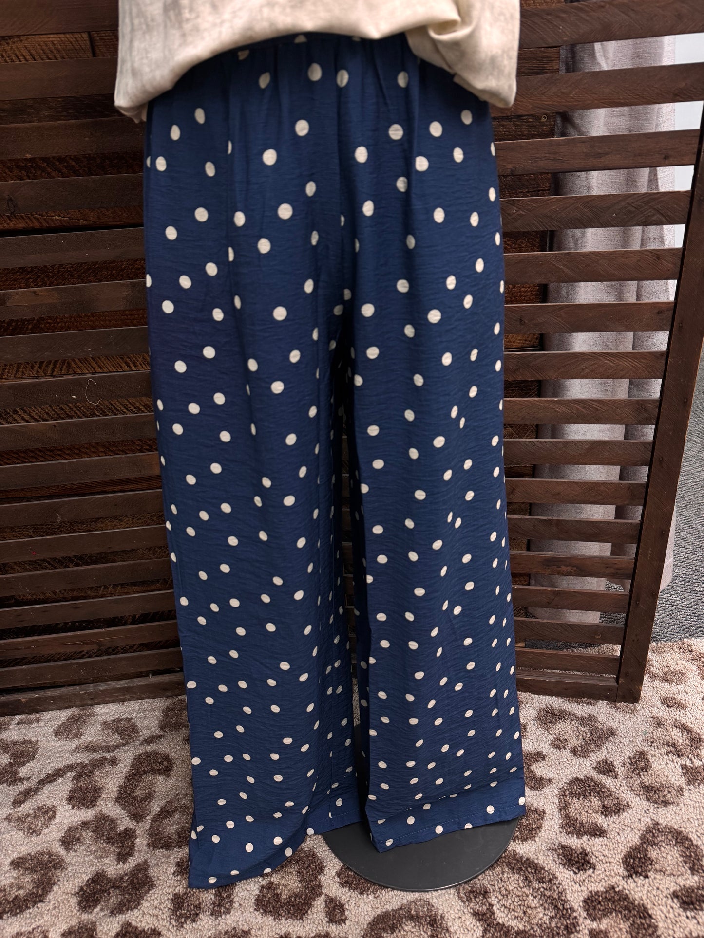 Navy Polka Dot Flowy Pant