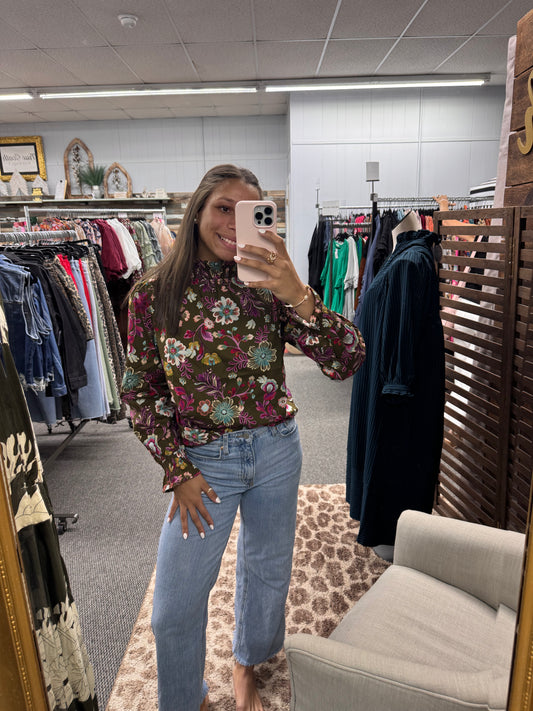 MERCI-Print Smocked Blouse