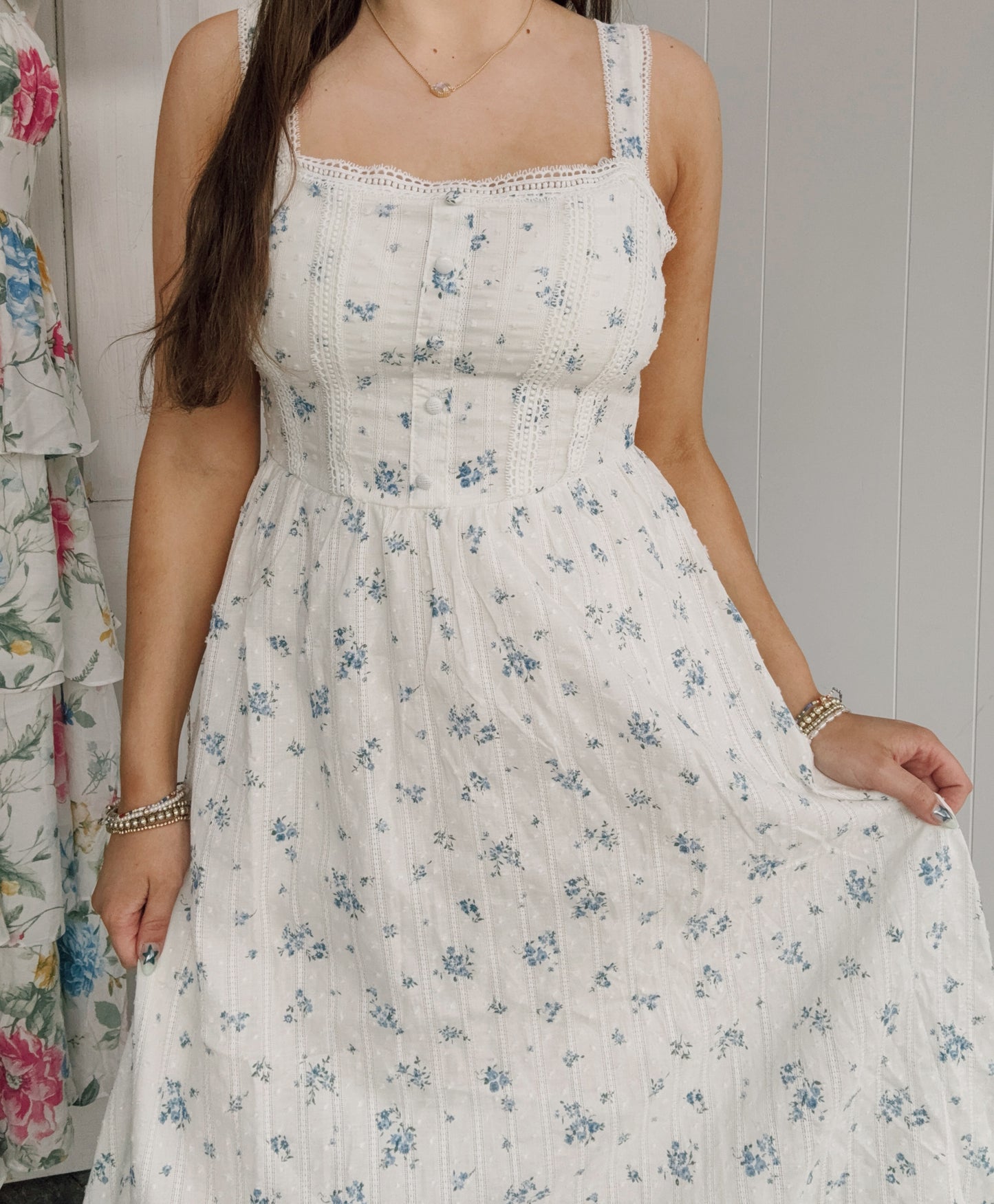 White & Blue Floral Dress