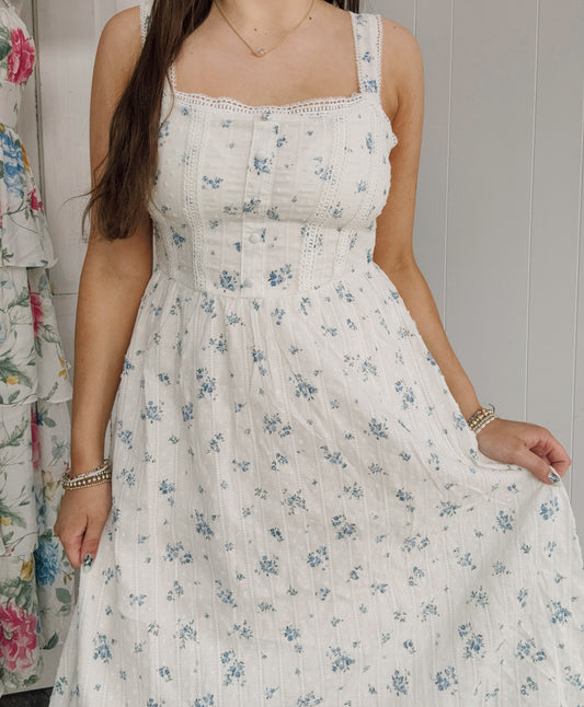 White & Blue Floral Dress